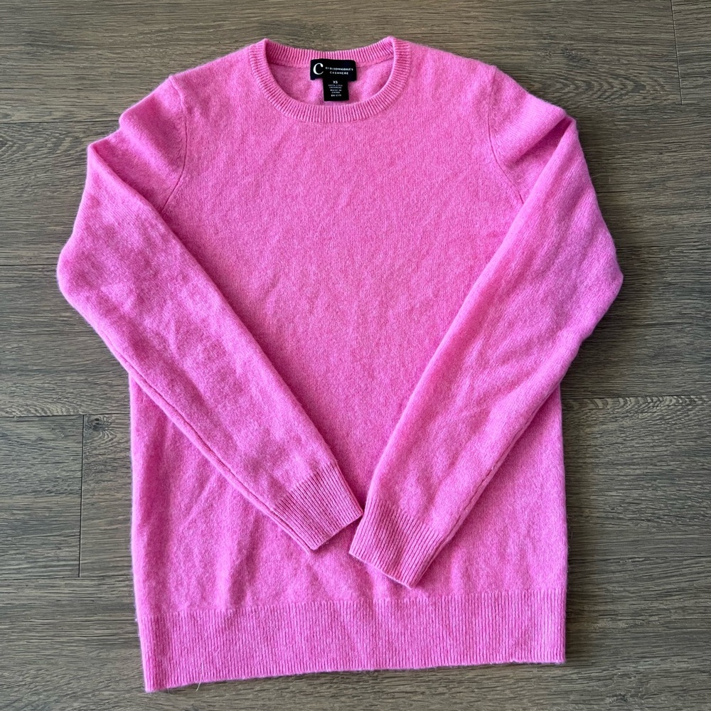 C by Bloomingdale's Women's 100% 2-Ply Cashmere Crewneck Pink Sweater Size XS